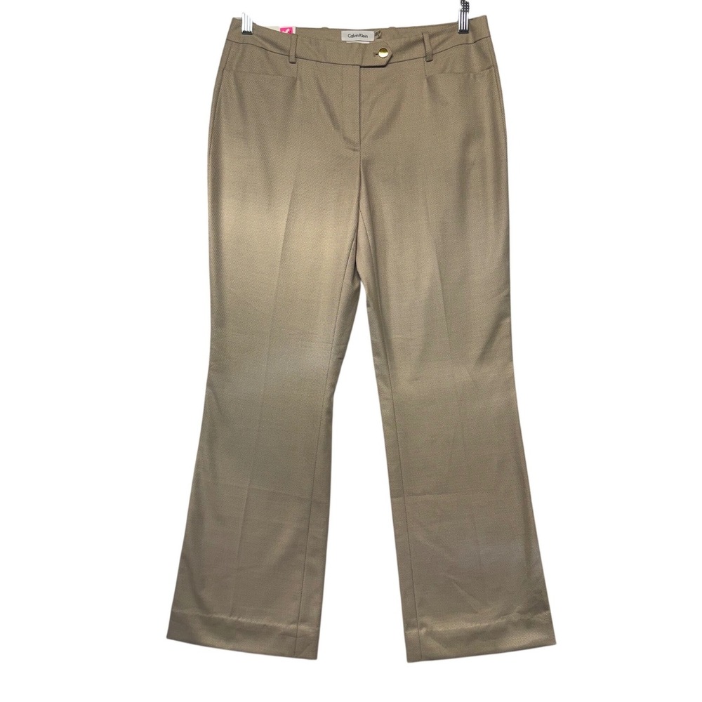 Calvin Klein Modern Fit Dress Pants Womens 8 Tan Beige Textured Straight Leg New